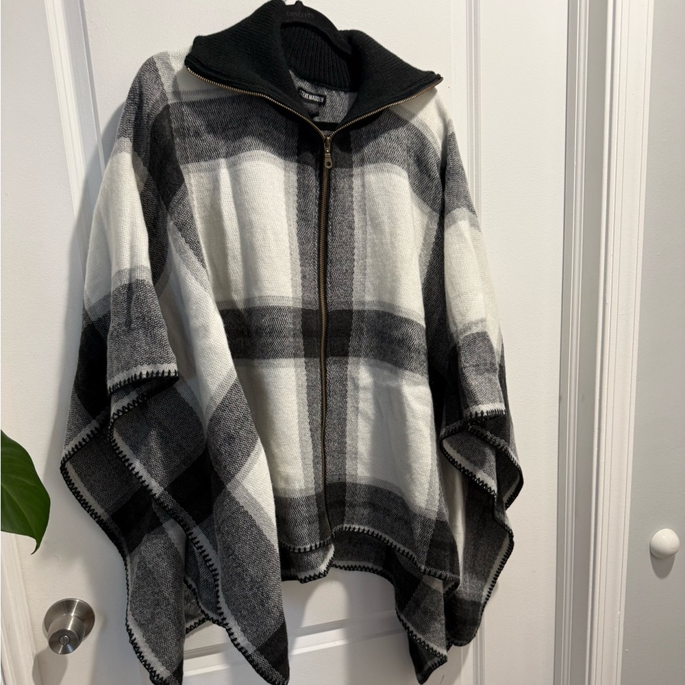Steve Madden Plaid Zip-Up Poncho